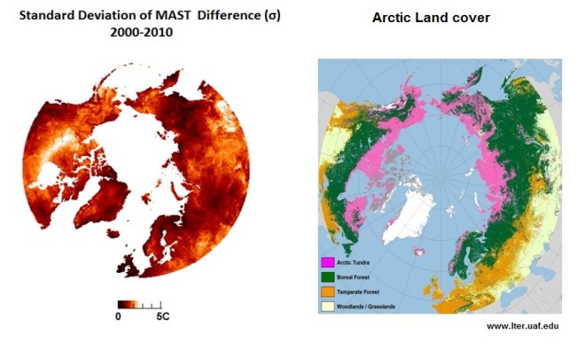 climate change; permafrost; pan-arctic; remote sensing; spaceborne; MODIS; cooling degree days; interannual variability;
